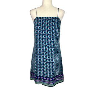 Anthropologie Maeve Womens Teal Silk Geometric Slip Dress Blue Green size XS